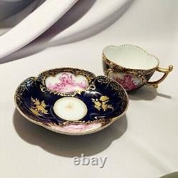 Antique Rare Hand-Painted Meissen Colln Porcelain Tea Cup +Saucer. 1900 Germany