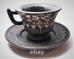 Antique Rare Pierre De La Mer Morte Hand Carved Teacup/Saucer 19th C. Holy Land