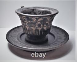 Antique Rare Pierre De La Mer Morte Hand Carved Teacup/Saucer 19th C. Holy Land