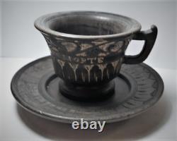 Antique Rare Pierre De La Mer Morte Hand Carved Teacup/Saucer 19th C. Holy Land