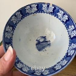 Antique Rare Tea Bowl Cup Saucer Transfer Ware Staffordshire Pearlware Blue 1820