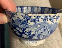 Antique Rare Tea Bowl Cup Saucer Transfer Ware Staffordshire Pearlware Blue 1820