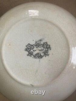 Antique Rare Tea Cup And Saucer Black Blue Transfer Marked