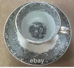 Antique Rare Tea Cup And Saucer Black Blue Transfer Marked