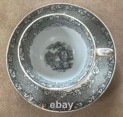 Antique Rare Tea Cup And Saucer Black Blue Transfer Marked