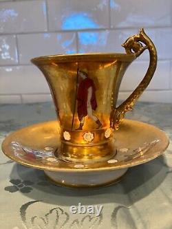 Antique Rare hand painted gold throught tea cup and saucer