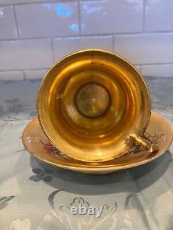 Antique Rare hand painted gold throught tea cup and saucer