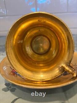 Antique Rare hand painted gold throught tea cup and saucer