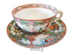 Antique Rose Medallion Chinese Porcelain Tea Cup & Saucer