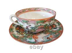 Antique Rose Medallion Chinese Porcelain Tea Cup & Saucer