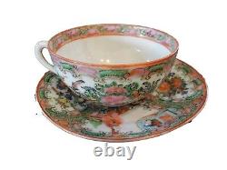 Antique Rose Medallion Chinese Porcelain Tea Cup & Saucer