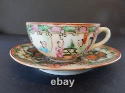 Antique Rose Medallion Chinese Porcelain Tea Cup & Saucer