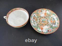 Antique Rose Medallion Chinese Porcelain Tea Cup & Saucer