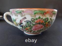 Antique Rose Medallion Chinese Porcelain Tea Cup & Saucer