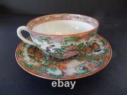 Antique Rose Medallion Chinese Porcelain Tea Cup & Saucer