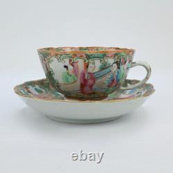 Antique Rose Medallion Chinese Porcelain Tea Cup & Saucer Export PC