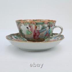 Antique Rose Medallion Chinese Porcelain Tea Cup & Saucer Export PC