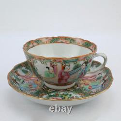 Antique Rose Medallion Chinese Porcelain Tea Cup & Saucer Export PC