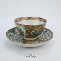 Antique Rose Medallion Chinese Porcelain Tea Cup & Saucer Export PC