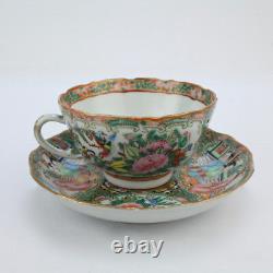 Antique Rose Medallion Chinese Porcelain Tea Cup & Saucer Export PC