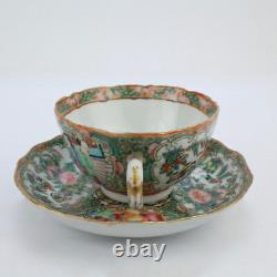 Antique Rose Medallion Chinese Porcelain Tea Cup & Saucer Export PC