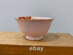 Antique Rosenthal Pink Porcelain Miniature Tea Cup & Saucer w Red & Gold Flowers