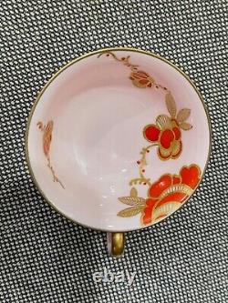 Antique Rosenthal Pink Porcelain Miniature Tea Cup & Saucer w Red & Gold Flowers