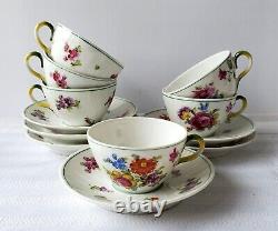 Antique Rouen France Porcelain Teacup Set (6) R Briggs Boston Aesthetic Movement