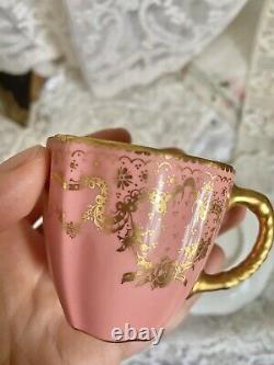 Antique Royal Crown Derby Demitasse Cup Saucer Set Pink Gold 2644