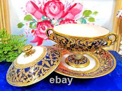Antique Royal Kinran Nippon Gold Moriage Floral Cobalt Blue Cup & saucer teacup
