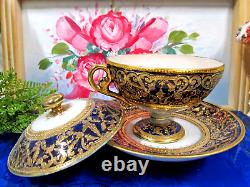 Antique Royal Kinran Nippon Gold Moriage Floral Cobalt Blue Cup & saucer teacup
