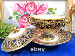 Antique Royal Kinran Nippon Gold Moriage Floral Cobalt Blue Cup & saucer teacup