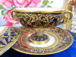 Antique Royal Kinran Nippon Gold Moriage Floral Cobalt Blue Cup & saucer teacup
