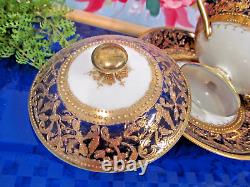 Antique Royal Kinran Nippon Gold Moriage Floral Cobalt Blue Cup & saucer teacup