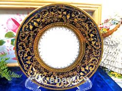 Antique Royal Kinran Nippon Gold Moriage Floral Cobalt Blue Cup & saucer teacup