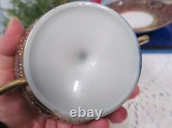 Antique Royal Kinran Nippon Gold Moriage Floral Cobalt Blue Cup & saucer teacup
