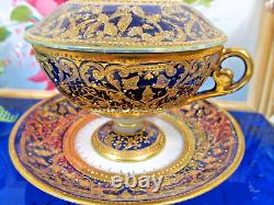 Antique Royal Kinran Nippon Gold Moriage Floral Cobalt Blue Cup & saucer teacup
