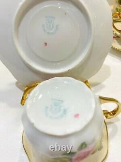Antique Royal Rudolstadt Prussia Set of 6 Floral Tea Cups & Saucers Sets