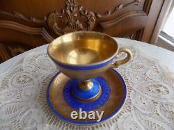 Antique Royal Vienna Blue and Gold Demitasse Tea cup and saucer Beehive Mar