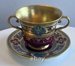Antique Royal Vienna Double Handle Tea Cup /Saucer GOLD Encrusted Beehive Shield