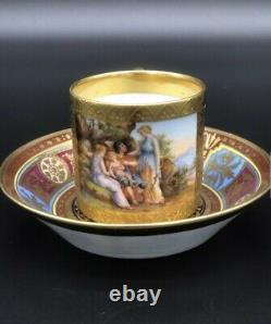 Antique Royal Vienna cup and saucer 19th c excellent hand painted
