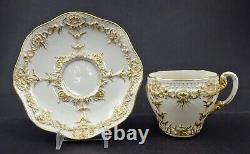 Antique Royal Worcester Tea Cup & Saucer, Embossed Gold