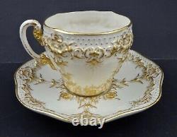 Antique Royal Worcester Tea Cup & Saucer, Embossed Gold