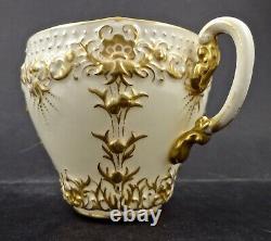 Antique Royal Worcester Tea Cup & Saucer, Embossed Gold