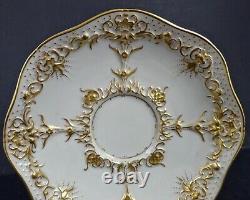 Antique Royal Worcester Tea Cup & Saucer, Embossed Gold