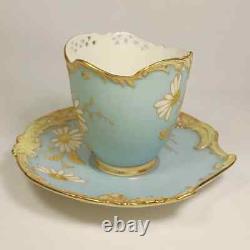 Antique Royal Worcester cup & saucer English Aesthetic reticulated teacup 1892