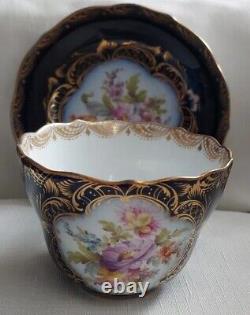 Antique Rufer Nachf. Dresden Tea Cup & Saucer Hand Painted Ornate Gilding Floral