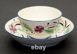 Antique SOFT PASTE Porcelain FANCY FLORAL Handleless Tea Cup & TEA BOWL SAUCER