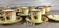 Antique Samuel Radford Floral gilded Tea Set Teaset Cup Saucer Plate #1124