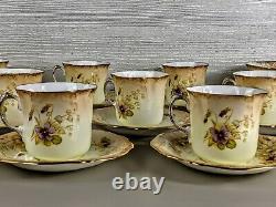 Antique Samuel Radford Floral gilded Tea Set Teaset Cup Saucer Plate #1124